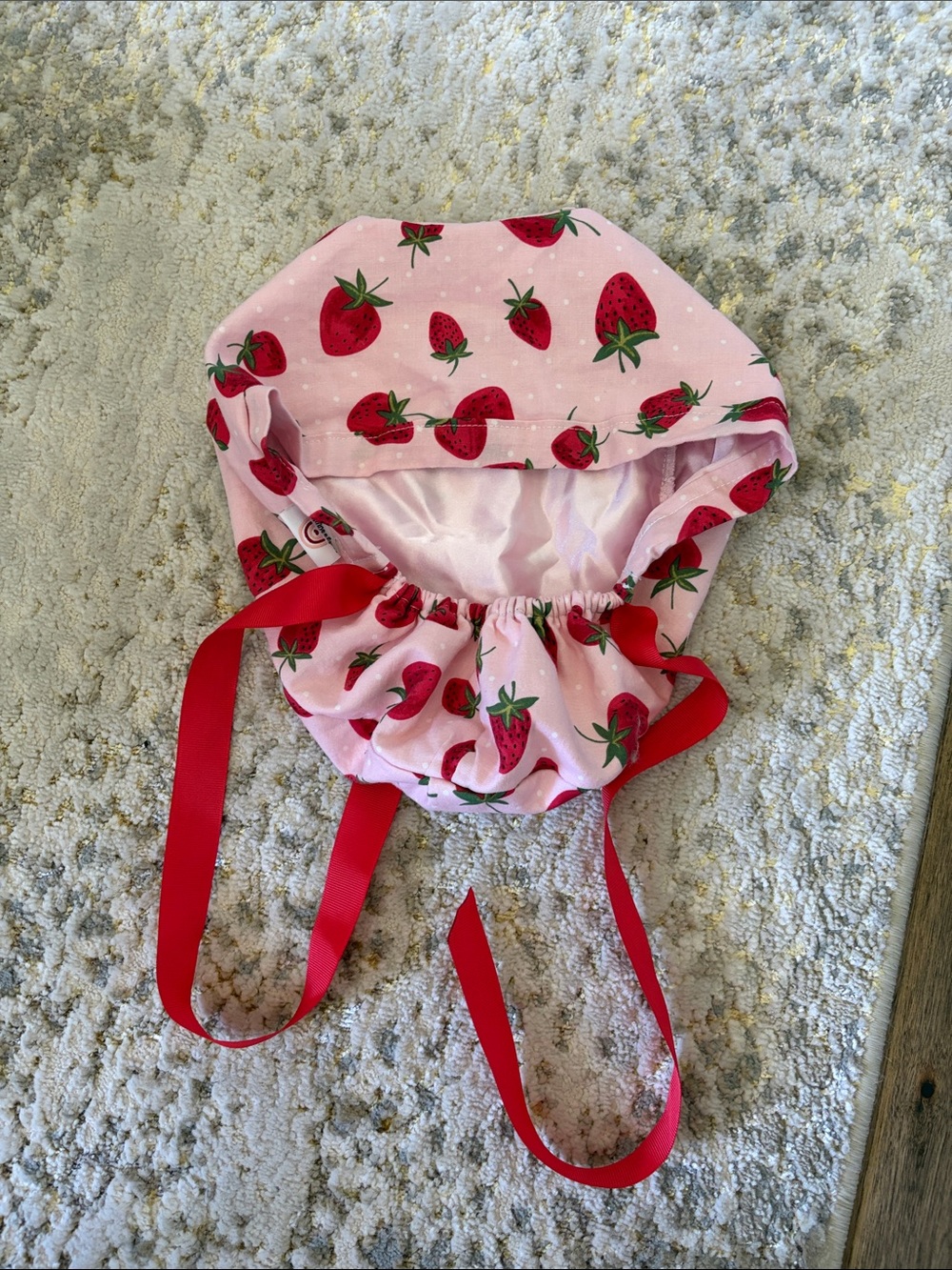 Strawberry Pink Satin-Trim Scrub Cap